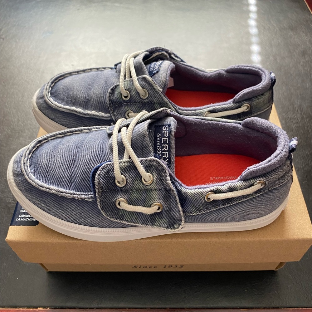 Pre-owned Sperry unisex-child Sea Ketch Jr Washable Blue Loafer size 12 - Picture 2 of 8